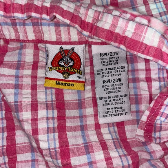 Looney Tunes Tweety Bird Pink Plaid Embroidered Sleeveless Button Up Top 18W 20W - Picture 2 of 5